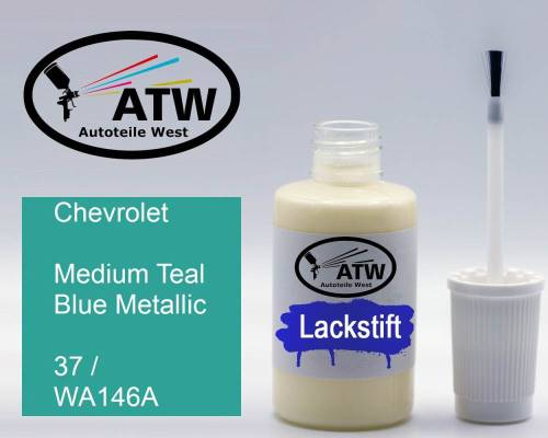 Chevrolet, Medium Teal Blue Metallic, 37 / WA146A: 20ml Lackstift, von ATW Autoteile West.